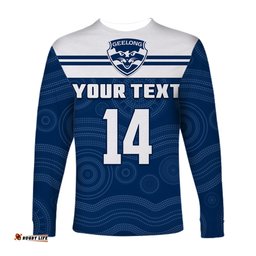 Custom Text And Number Cats Football Long Sleeve T-shirt Geelong Est 1859 Aboriginal Art