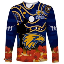 Custom Text And Number Eagles Football ANZAC Long Sleeve T-shirt West Coast Indigenous Mix Poppy Camouflage