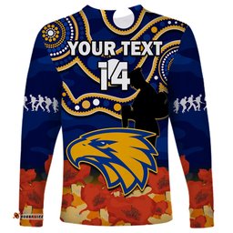Custom Text And Number Eagles Football ANZAC Long Sleeve T-shirt West Coast Indigenous Mix Poppy Camouflage