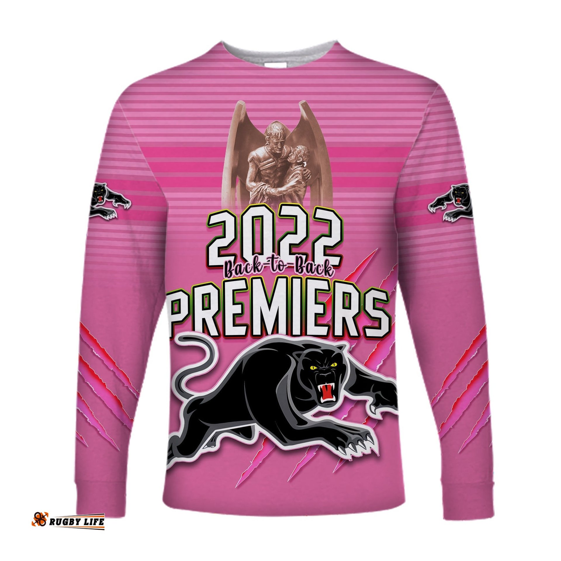 Panthers Proud Long Sleeve T-shirt Back to Back Premiers Version Pink