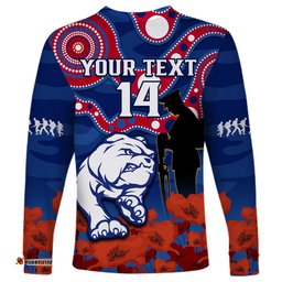 Custom Text And Number Western Bulldogs Football ANZAC Long Sleeve T-shirt Doggies Aboriginal Mix Poppy Camouflage