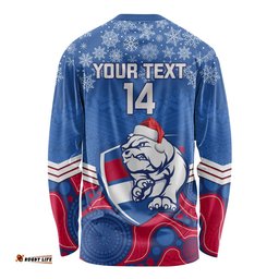 Custom Bulldogs Football Christmas Long Sleeve T-shirt Merry Xmas Mix Aboriginal Art