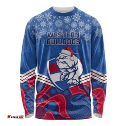 Custom Bulldogs Football Christmas Long Sleeve T-shirt Merry Xmas Mix Aboriginal Art