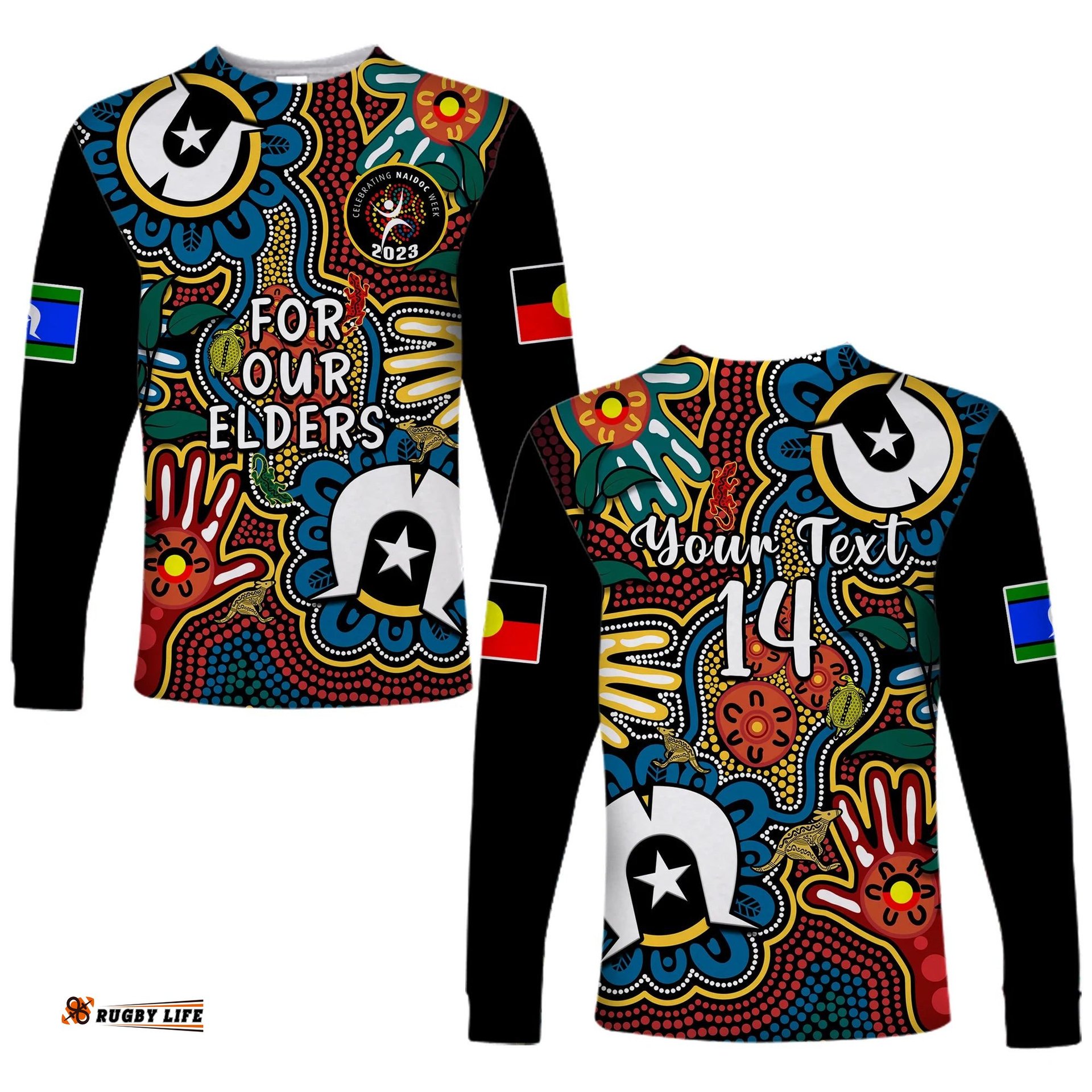 Custom Text And Number Australia NAIDOC Week Long Sleeve T-shirt For Our Elders Indigenous
