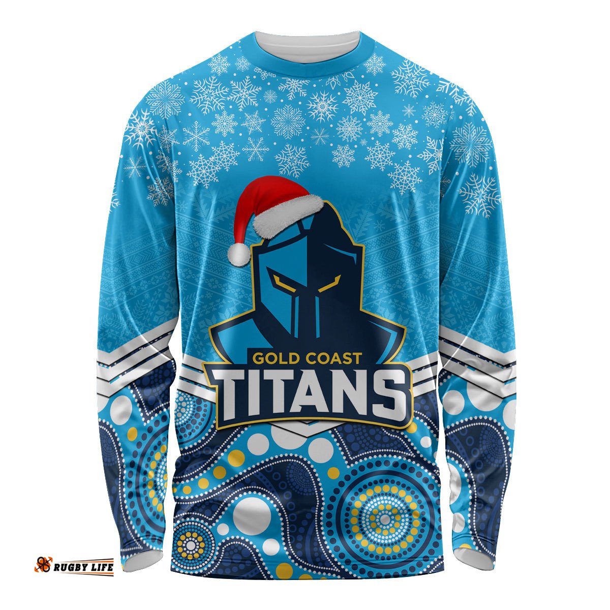 Custom Titans Rugby Christmas Long Sleeve T-shirt Merry Xmas Mix Aboriginal Art