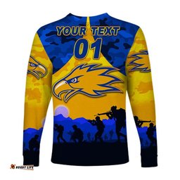 Custom Personalised West Coast Eagles ANZAC Long Sleeve T-shirt Simple Style Gold