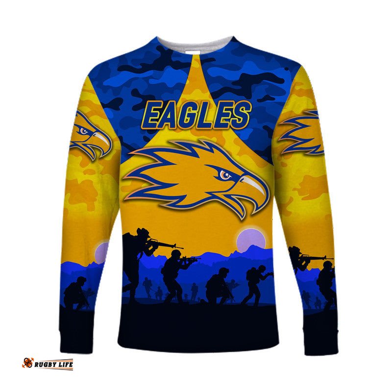 Custom Personalised West Coast Eagles ANZAC Long Sleeve T-shirt Simple Style Gold