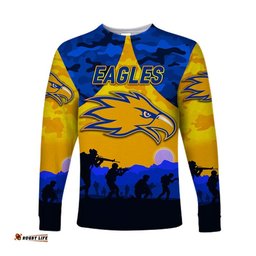 Custom Personalised West Coast Eagles ANZAC Long Sleeve T-shirt Simple Style Gold