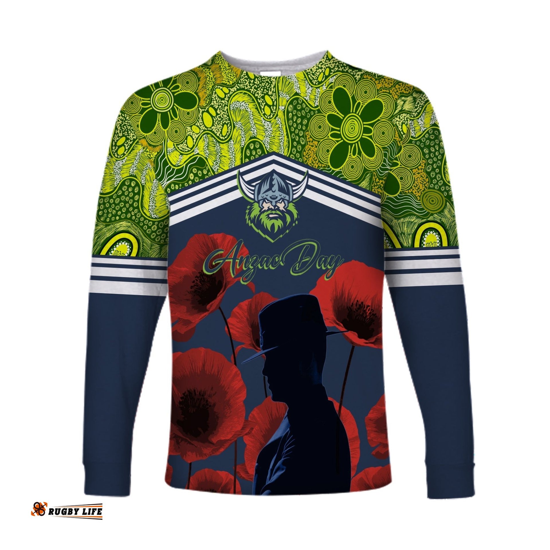 Raiders Rugby Long Sleeve T-shirt Shirt Anzac Day Lest We Forget