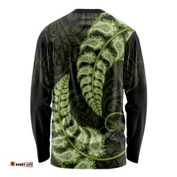 Green New Zealand Paisley Silver Fern Long Sleeve T-shirt Aotearoa Maori