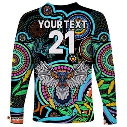 Custom Magpies Football Aboriginal Art Long Sleeve T-shirt NAIDOC Indigenous Tribal