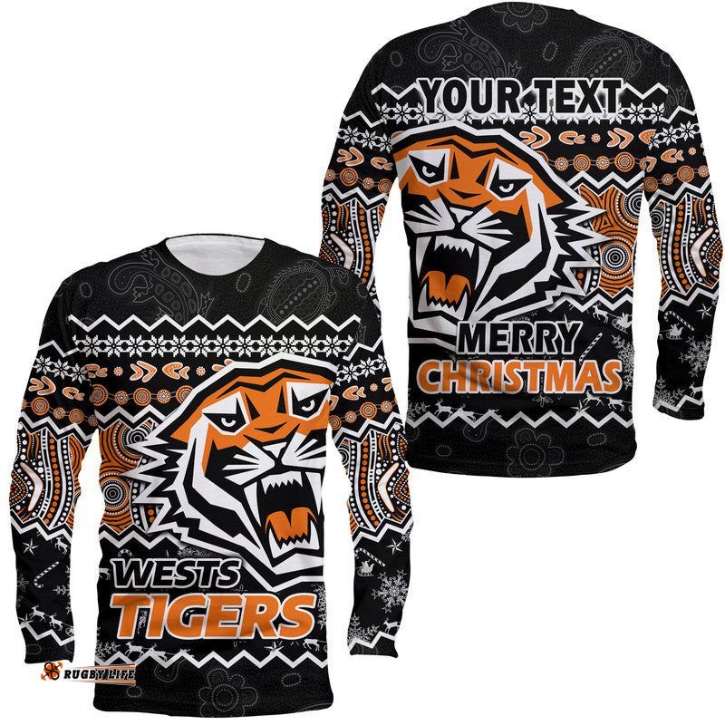Custom Personalised Wests Tigers Aboriginal Christmas Black Version Long Sleeve T-shirt