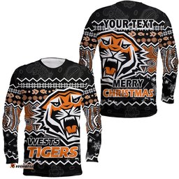 Custom Personalised Wests Tigers Aboriginal Christmas Black Version Long Sleeve T-shirt