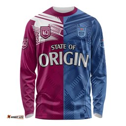 Blues and Maroons Rugby Long Sleeve T-shirt State of Origin NSW Combine QLD Sporty Style 2023