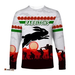 South Sydney Rabbitohs ANZAC Long Sleeve T-shirt Simple Style White