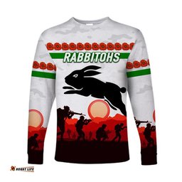 South Sydney Rabbitohs ANZAC Long Sleeve T-shirt Simple Style White