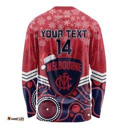 Custom Melbourne Football Christmas Long Sleeve T-shirt Merry Xmas Mix Aboriginal Art
