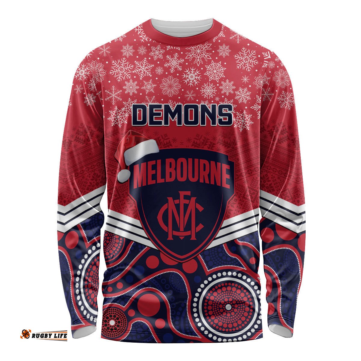 Custom Melbourne Football Christmas Long Sleeve T-shirt Merry Xmas Mix Aboriginal Art