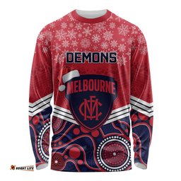 Custom Melbourne Football Christmas Long Sleeve T-shirt Merry Xmas Mix Aboriginal Art