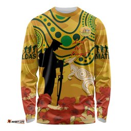 Custom Matildas ANZAC Day Long Sleeve T-shirt Lest We Forget Poppies Mix Camouflage Gold