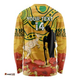 Custom Matildas ANZAC Day Long Sleeve T-shirt Lest We Forget Poppies Mix Camouflage Gold
