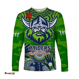 Custom Text And Number Raiders Rugby ANZAC Long Sleeve T-shirt Dots Poppy Mix Camouflage Lest We Forget