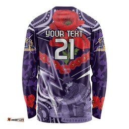Custom Storm Rugby ANZAC Long Sleeve T-shirt Melbourne Gallipoli Soldier With Aboriginal Art