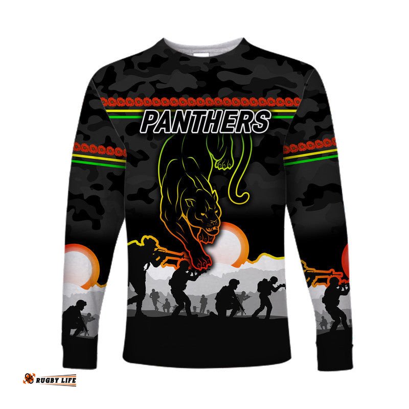 Custom Personalised Penrith Panthers ANZAC Long Sleeve T-shirt Simple Style Black