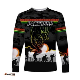 Custom Personalised Penrith Panthers ANZAC Long Sleeve T-shirt Simple Style Black