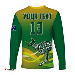 Custom Text and Number Australia Rugby Long Sleeve T-shirt Champions RLWC Kangaroos World Cup Rugby