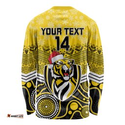Custom Richmond Football Christmas Long Sleeve T-shirt Merry Xmas Mix Aboriginal Art