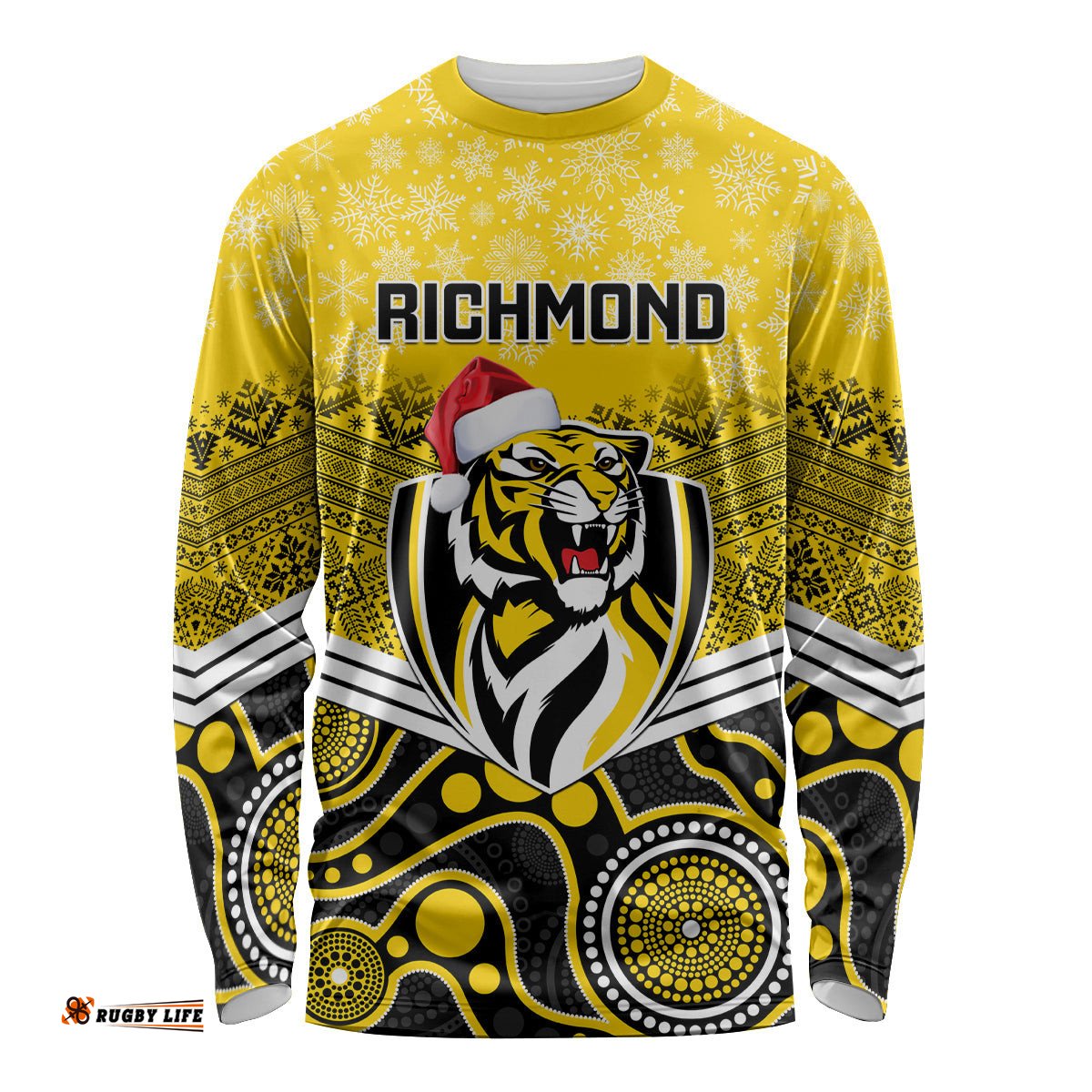 Custom Richmond Football Christmas Long Sleeve T-shirt Merry Xmas Mix Aboriginal Art