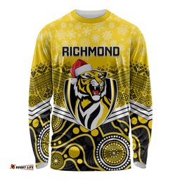 Custom Richmond Football Christmas Long Sleeve T-shirt Merry Xmas Mix Aboriginal Art