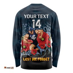 Custom Blues Football ANZAC Long Sleeve T-shirt Gallipoli Camouflage With Poppies