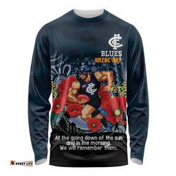 Custom Blues Football ANZAC Long Sleeve T-shirt Gallipoli Camouflage With Poppies
