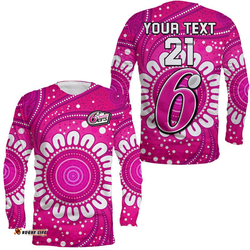Custom Personalised Sydney Sixers Cricket Long Sleeve T-shirt Aboriginal