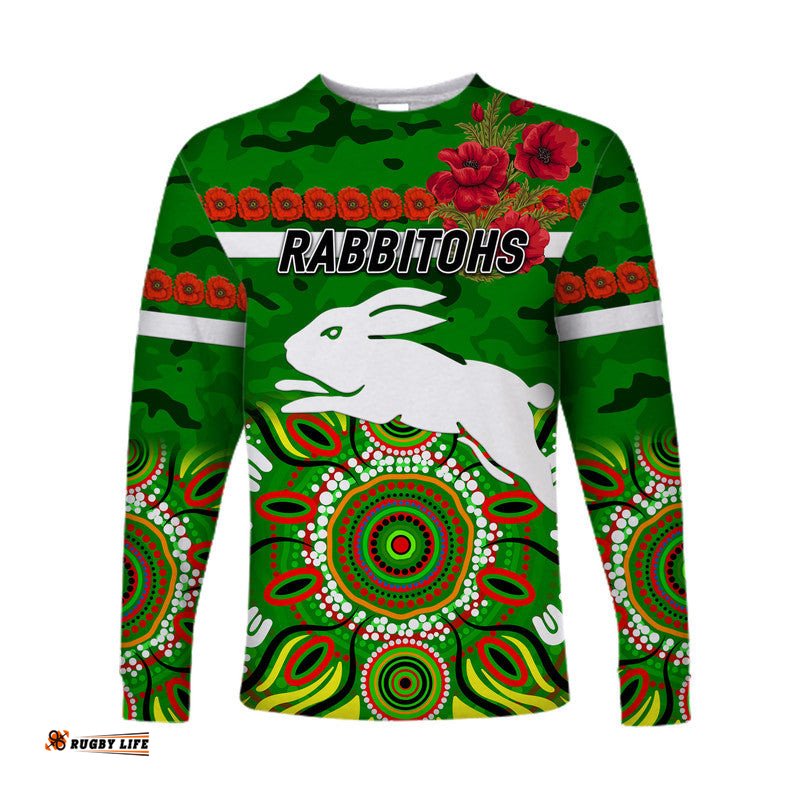 South Sydney Rabbitohs ANZAC Long Sleeve T-shirt Indigenous Green