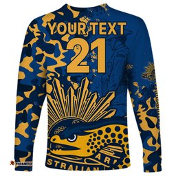 Custom Text And Number NRL ANZAC Parramatta Eels Long Sleeve T-shirt Camouflage