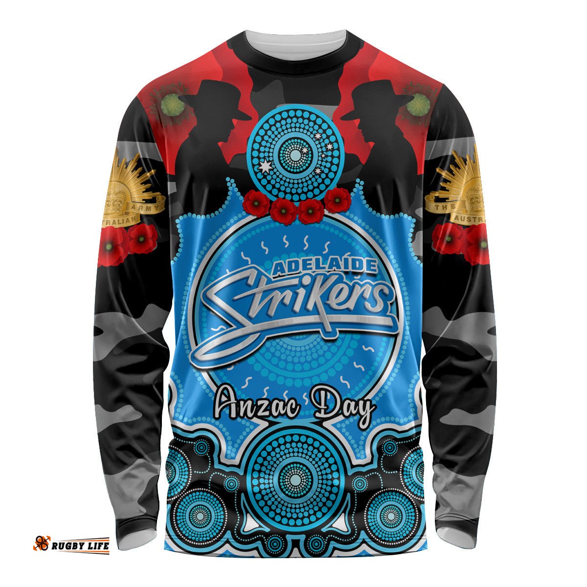 Adelaide Strikers ANZAC 2024 Long Sleeve T-shirt Lest We Forget Poppy Mix Camouflage