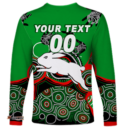 Custom Personalised Rabbitohs Rugby Aboriginal Art Long Sleeve T-shirt