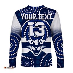 Custom Text and Number Cats Football Long Sleeve T-shirt Aboriginal Australian Premiers Proud Geelong Cartoon