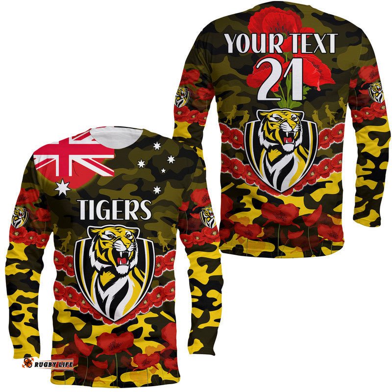 Custom Personalised Richmond Tigers Football ANZAC Long Sleeve T-shirt Lest We Forget