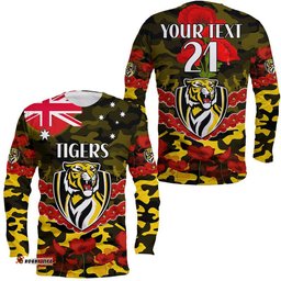 Custom Personalised Richmond Tigers Football ANZAC Long Sleeve T-shirt Lest We Forget