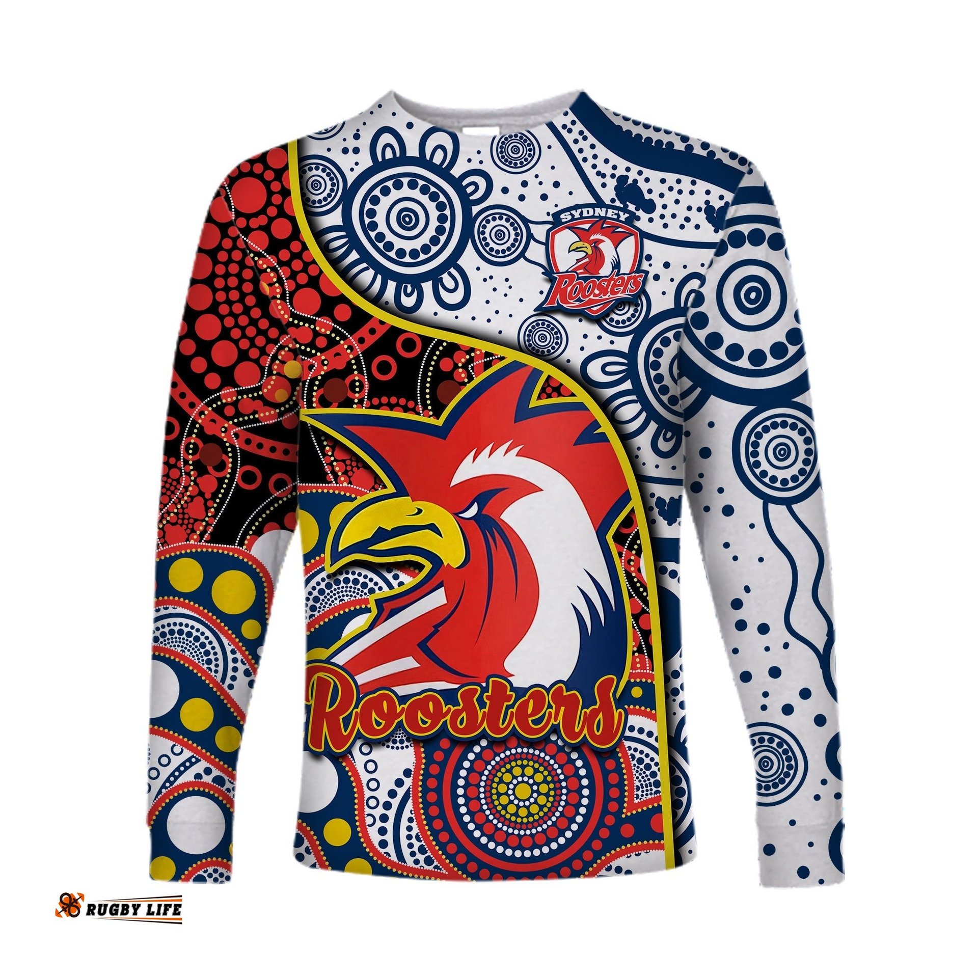 Roosters Rugby Long Sleeve T-shirt Easts 1908 Aboriginal Artsy Premiers