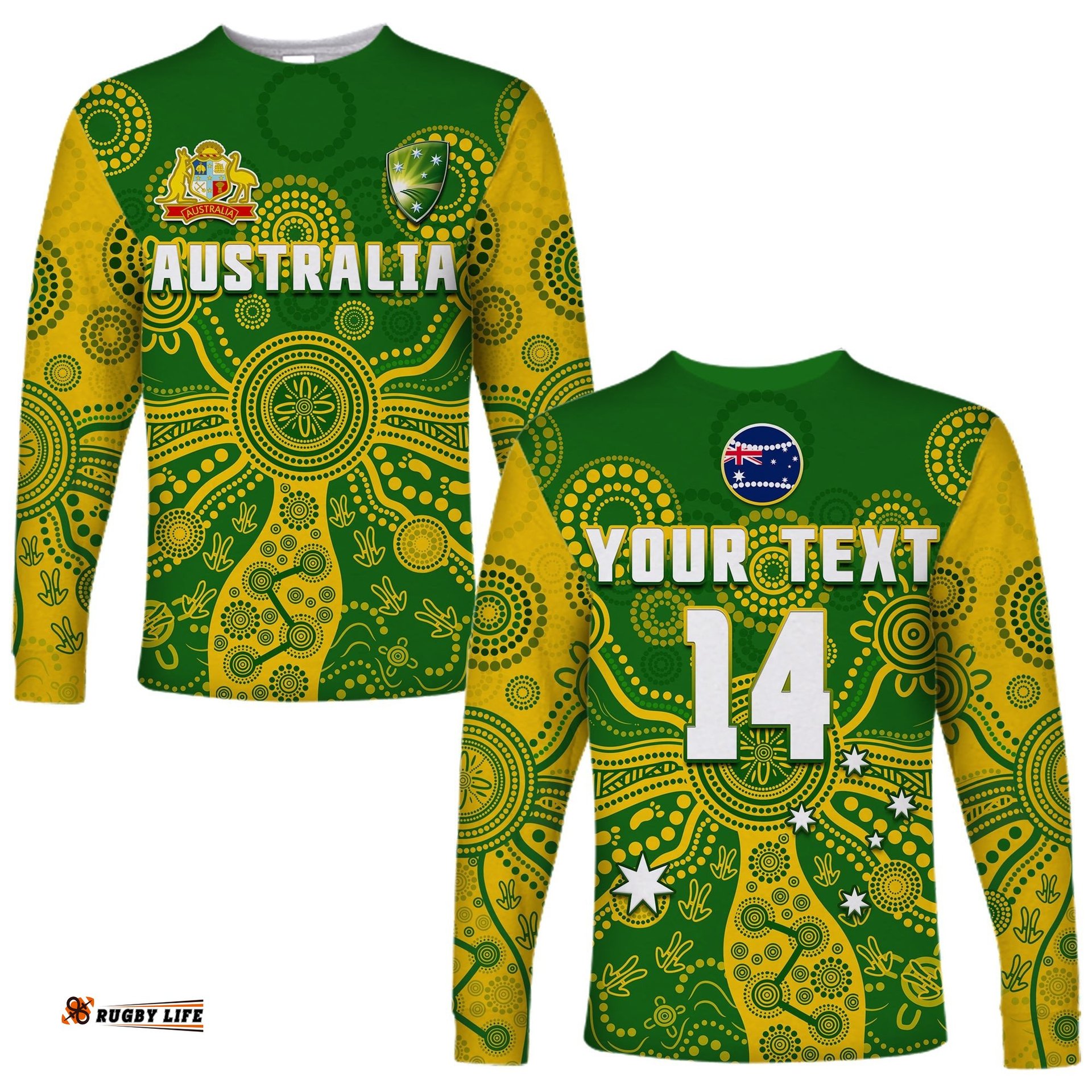 Custom Text And Number Cricket Australia Long Sleeve T-shirt Aussie Indigenous Special Version 2