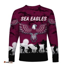 Manly Warringah Sea Eagles ANZAC Long Sleeve T-shirt Simple Style