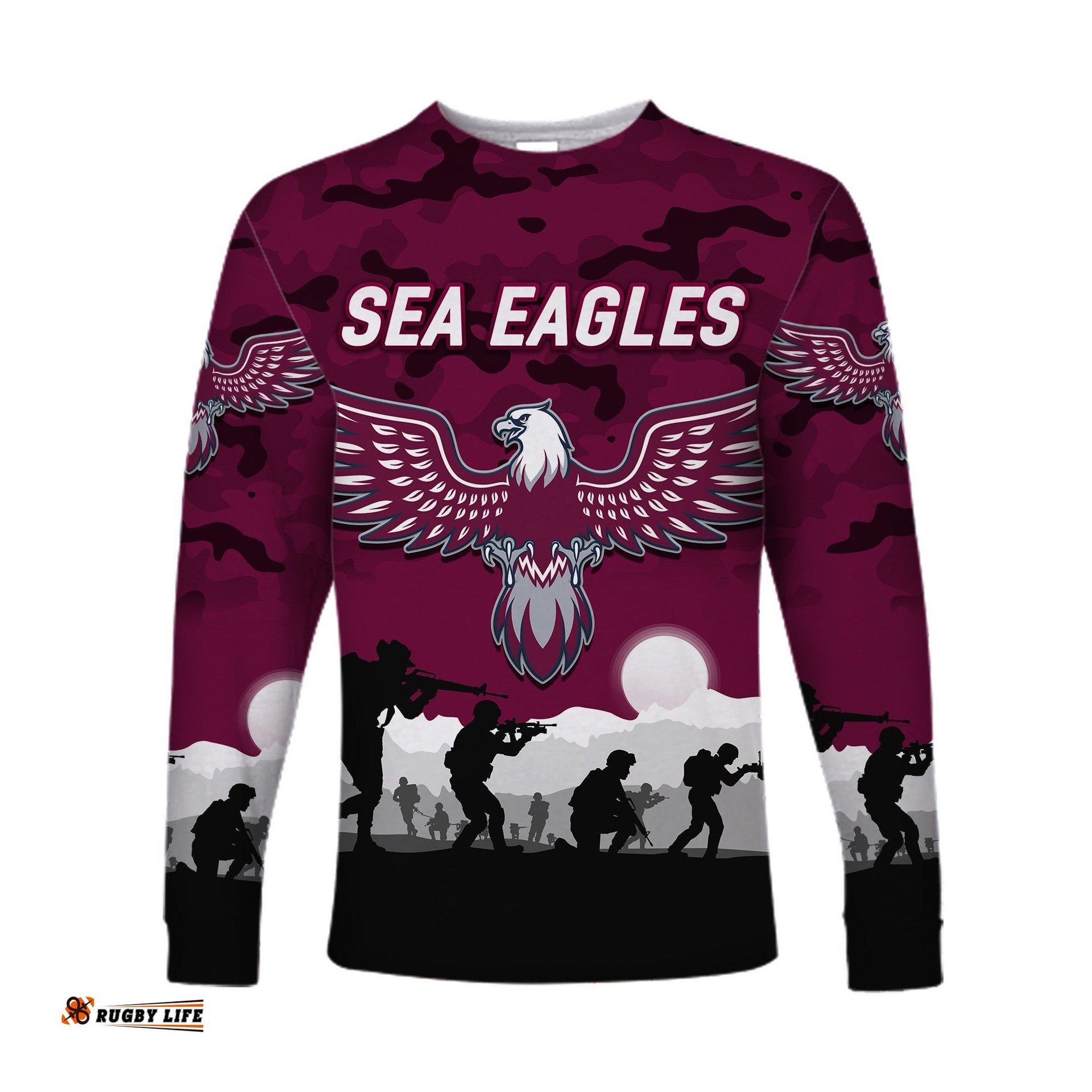 Manly Warringah Sea Eagles ANZAC Long Sleeve T-shirt Simple Style