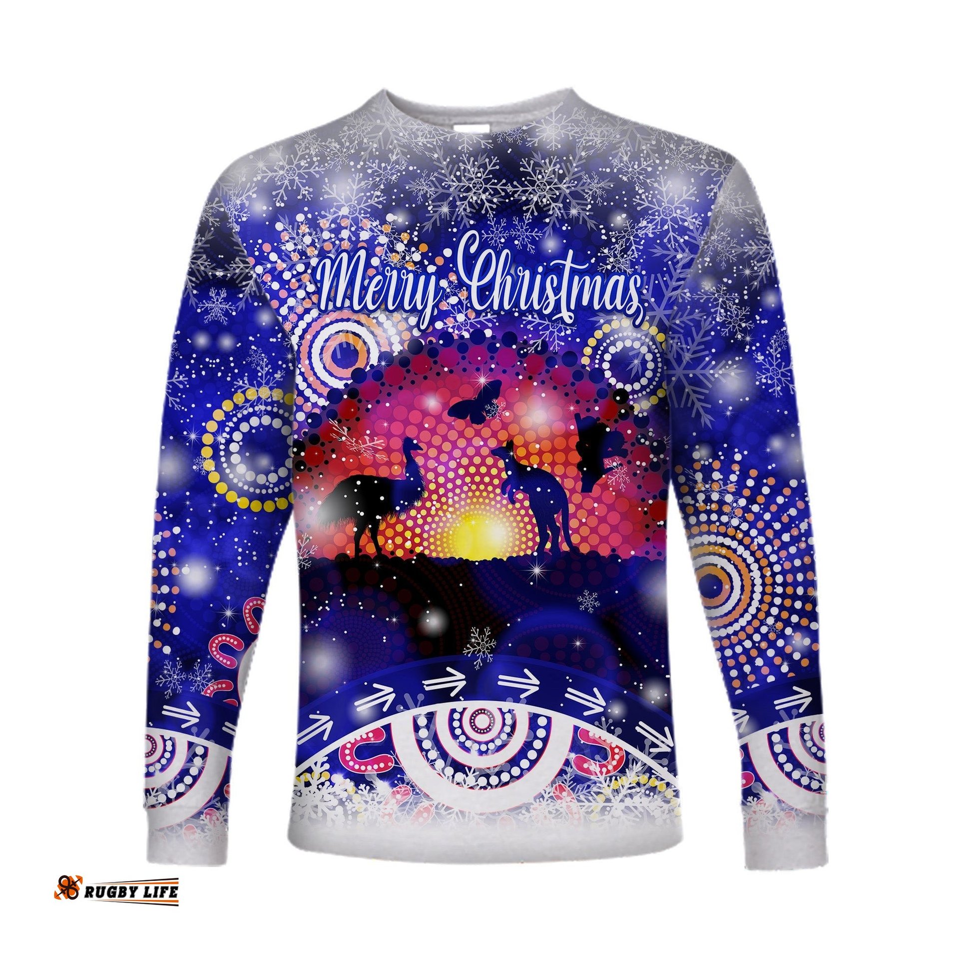 Custom Personalised Australian Indigenous Flag Christmas Long Sleeve T-shirt Original Style Blue