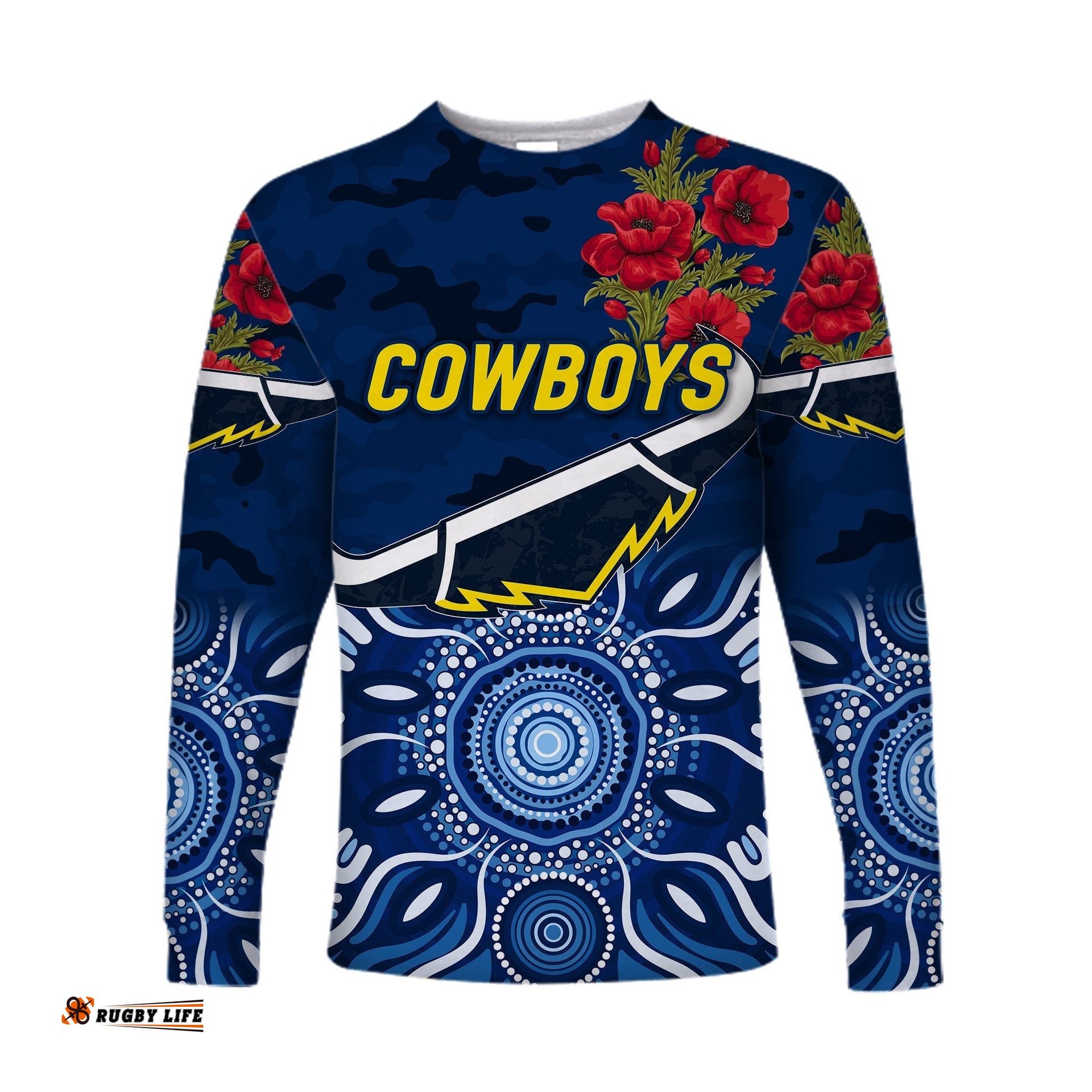 North Queensland Cowboys ANZAC Long Sleeve T-shirt Indigenous Blue