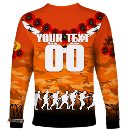 Custom Personalised Perth Scorchers ANZAC Long Sleeve T-shirt Camouflage With Poppy